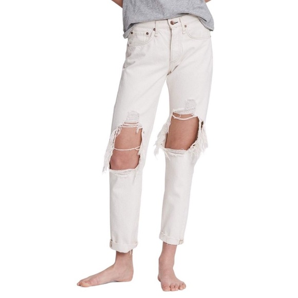 RAG AND BONE ROSA MID RISE DISTRESSED BOYFRIEND JEAN IN ECRU - Picture 1 of 3